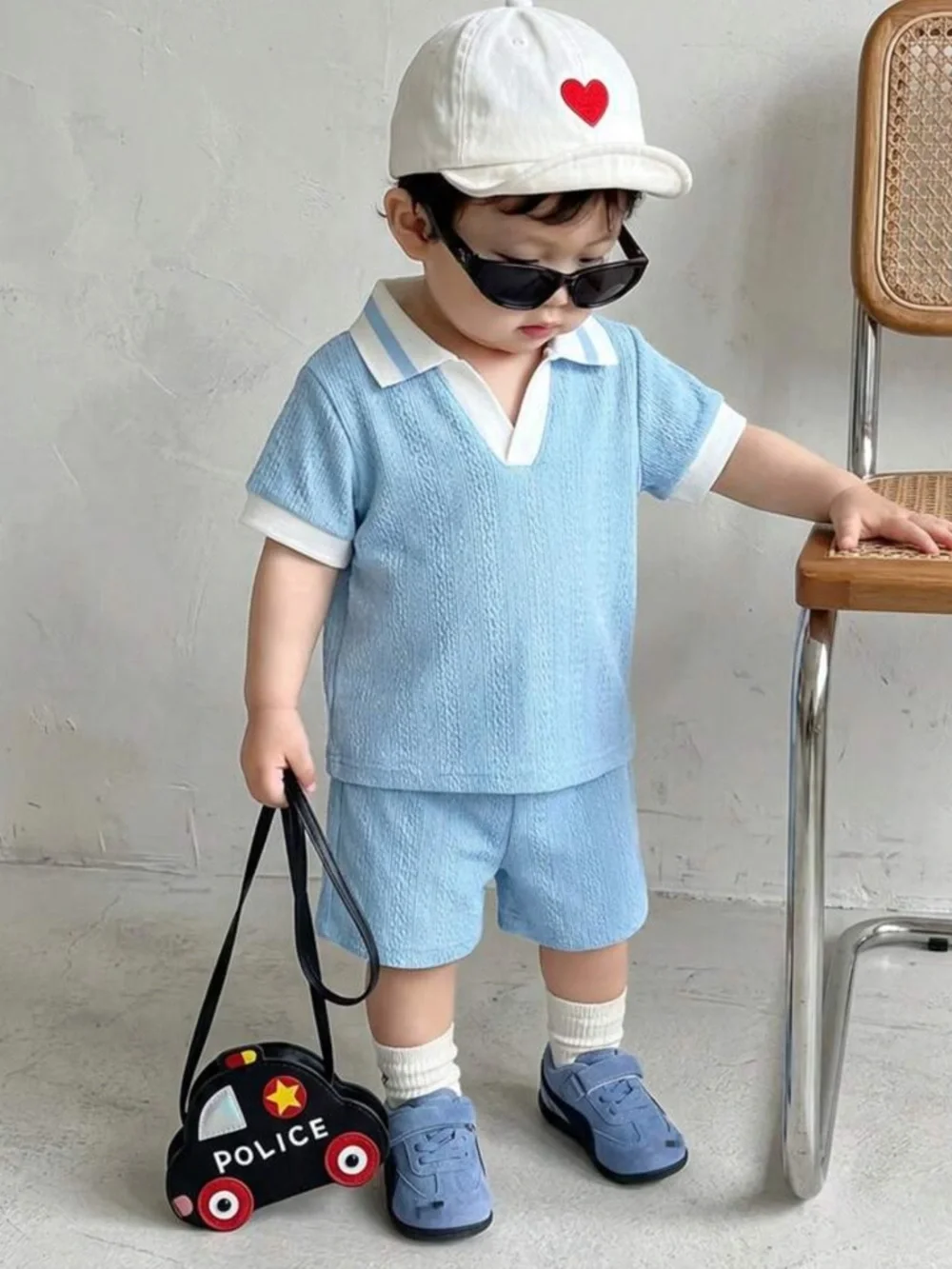 Toddler Boy Blue Knit Polo Top Set - 12-18M - Picture 7 of 8